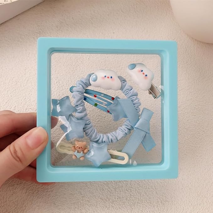 Hair Clips for Women, Acrylic Resin Hair Accessories set with Hairbands Colored Hair Ties, Flower, Rainbow, Little Bear Clips Cute pattern for Birthday Prom Cosplay Party (blue Cloud Star)