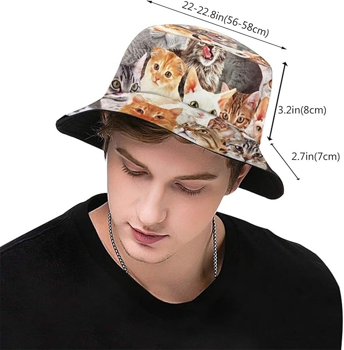 Cute Funny Cat Bucket Hats Fashion Sun Cap Packable Outdoor Animal Cat Fisherman Hat for Women and Men