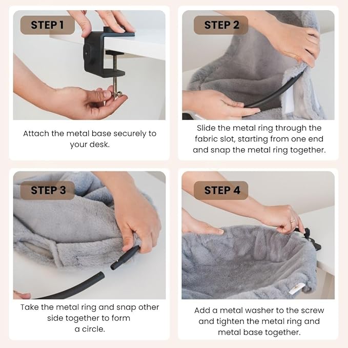 Cat Desk Bed - Stable and Sturdy, Rotating Cat Hammock, Desk Perch with 2 Washable Covers, Non-Slip Clamp - Safe, Space-Saving Cat's Furniture for Remote Workers, Gamers, Holds Up to 40lbs