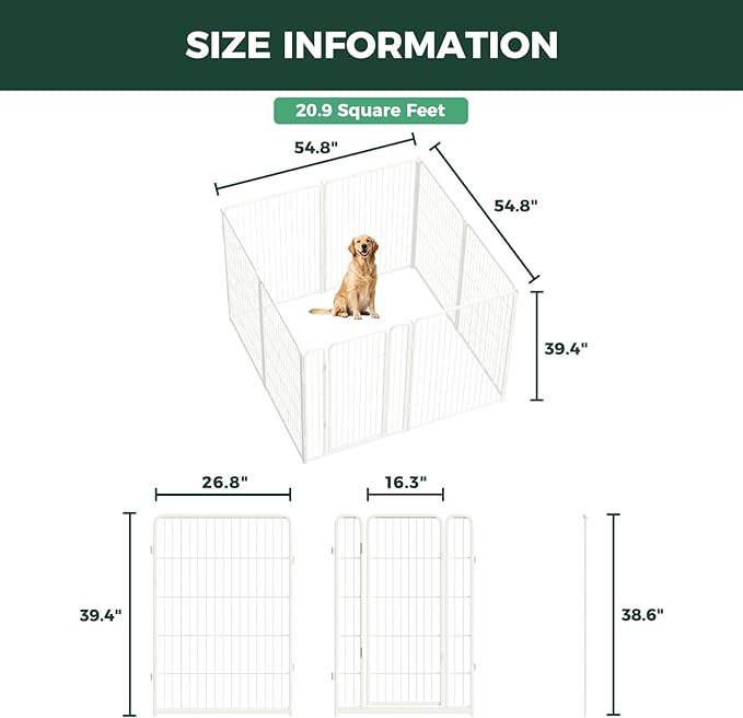 FXW Homeplus Unleashed Indoor Dog Playpen - Stress-Free and Safe Play, Heavy Duty 40 Inch 8 Panels Dog Pen for Medium and Large Dogs, White│Patented