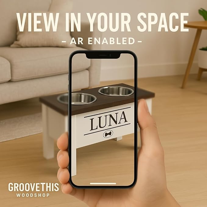 GrooveThis Woodshop - Personalized Elevated Dog Bowl Stand for Large, Medium, Small, X-Small Dogs - Stainless Steel Food and Water Bowls - Raised Dog Dish (X-Small, Flag Design)