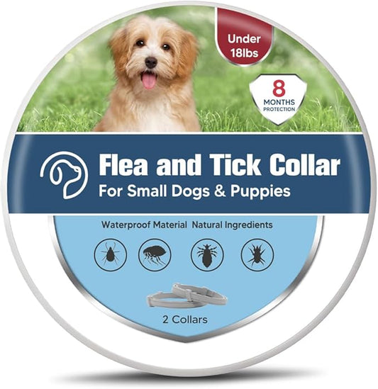 Flea Collar for Small Dogs, Tick Collars for Puppy, Small Dog Flea Collar Under 18 lbs, 8 Months Protection (Pack of 2)
