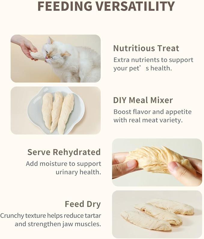 Freeze-Dried Chicken Breast Treat for Small Dog & Cat, Natural Single Ingredient Cats Dogs Dry Food, Whole Cut Raw Treats for Immunity & Muscle Health(2.5 oz)