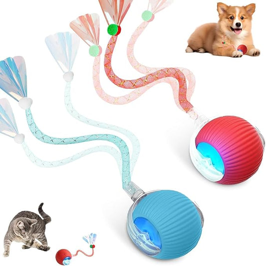 Interactive Cat Toys for Indoor Cats, Automatic Kitten Toys for Bored Indoor Adult Cats, Smart Kitten Rolling Ball Moving Balls Toy, Rechargeable Dog Cat Ball for Enrichment Exercise (Red+Blue)