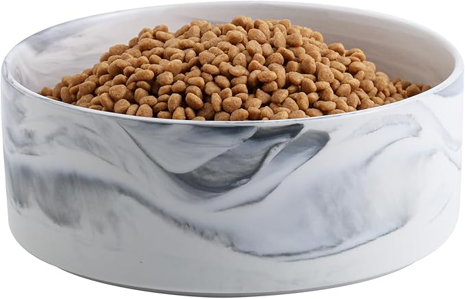 Dog Bowl Ceramic for Medium Large Breed, Heavy Weighted Dog Food Water Feeder Dish,8 in Non - Slip Modern Cute Extra Big Porcelain Pet Bowl Maze Marble Grey