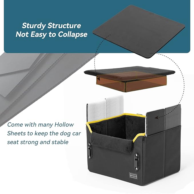 PETSFIT Small Dog Car Seat – Patented Safety Buckles – Safety Tether – Foldable Travel Dog Booster Car Seat Reduces Anxiety & Road Trips – Stable Frame, Soft Cushion, Fits Front/Back Seat