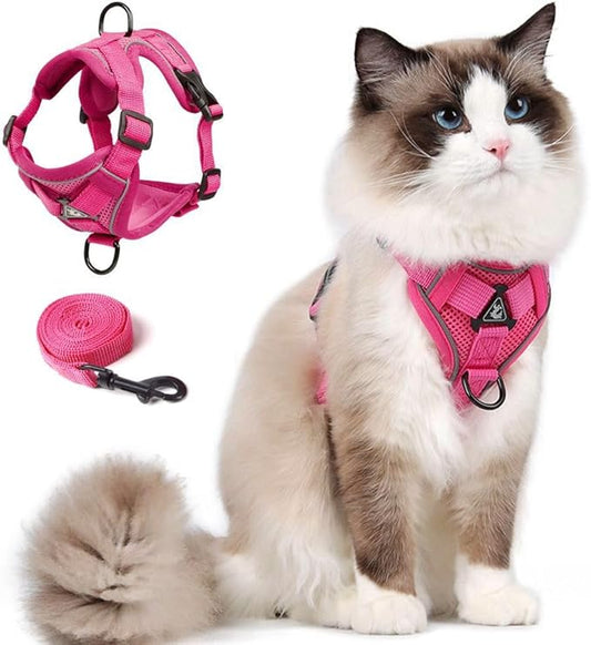 Cat Harness and Leash Set, Upgraded Escape Proof Vest with Lead for Large Cat Small Dog Puppy Walking, Soft Jacket with Reflective Strips L Size Rose Pink