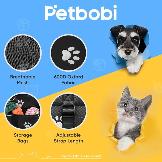 Petbobi Pet Reinforce Car Booster Seat for Dog Cat Portable and Breathable Bag with Seat Belt Dog Carrier Safety Stable for Travel Look Out,with Clip on Leash with PVC Tube (Foot)