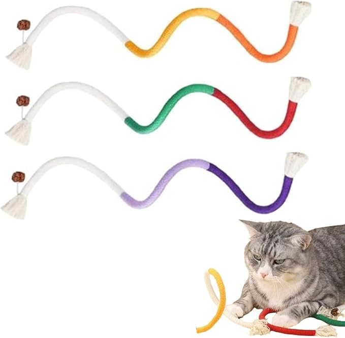Cat Chew Rope, Catnip-Infused Organic Cotton Chew Rope Toys for Cats, Soft & Safe Dental Chew Toys, Self-Play & Teeth Cleaning for Cats (Mix)