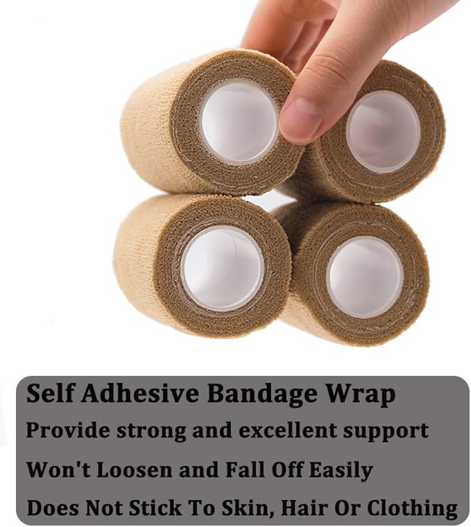 12 Rolls Elastic Self Adhesive Bandage Wrap 3 Inch, Breathable Non Woven Cohesive Bandage, Vet Wrap for Dogs, Ankle Sprains Swelling Medical First Aid Tape, Sports Athletic Tape Tan