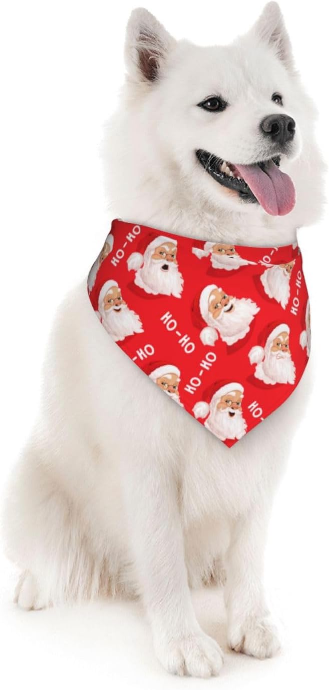 Merry Christmas Santa Claus Cute Dog Bandana Scarf Triangle Bibs Pet Accessories Cat Kerchief White23 One Size
