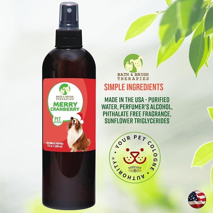 Showseason Animal Products Bath & Brush Therapies® Merry Cranberry Pet Cologne 12.5 oz For Dogs | Long-Lasting Odor Eliminator | Cruelty-Free | Paraben-Free | Biodegradable | Made in The USA