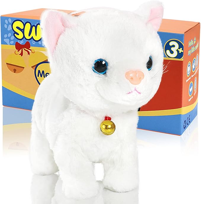 Plush Stuffed Animal Interactive Cat, LED Robotic Barking Meow Kitten Touch Control, Electronic Cat Pet, Robot Kitty Toys, Animated Toy Cats for Girls Baby Kids