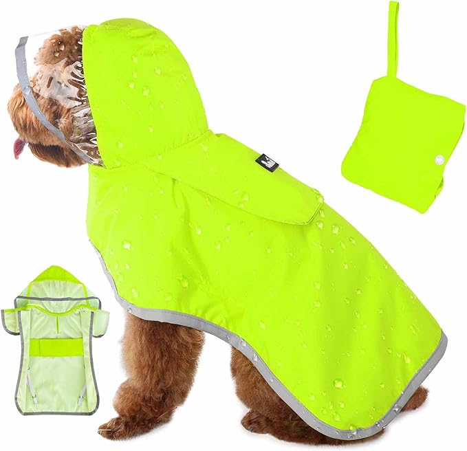 Lukovee Dog Raincoat, Adjustable Dog Rain Jacket with Clear Hooded Double Layer for Large Medium Small Dogs Puppies, Waterproof Rain Coat Poncho with Reflective Storage Pocket & Rim (Green, M)