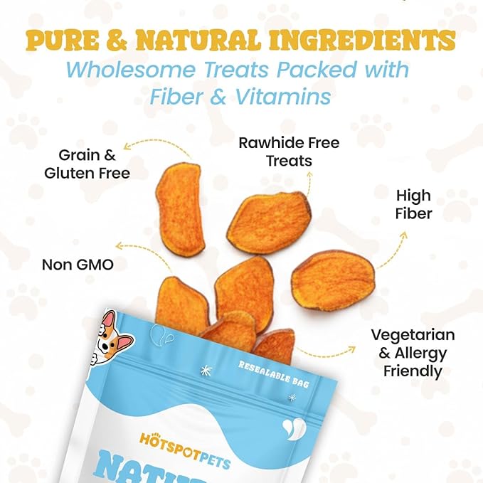 hotspot pets Sweet Potato Dog Treats (32 OZ) - Dehydrated All Natural, Rawhide Free, Grain-Free & High in Fiber- Ideal for Small to Large Dogs - Perfect Dog Chew for Training, or Treat