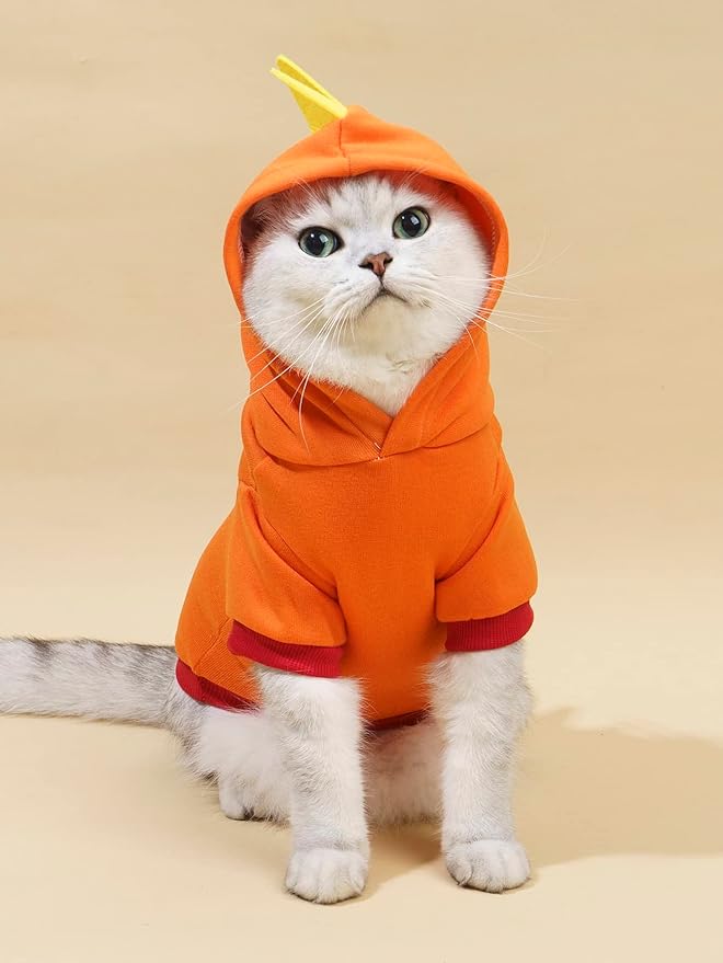 QWINEE Dinosaur Dog Hoodie Dog Warm Jacket Christmas Halloween Dog Costume Dog Clothes for Puppy Kitten Small Medium Dogs Cats Orange S