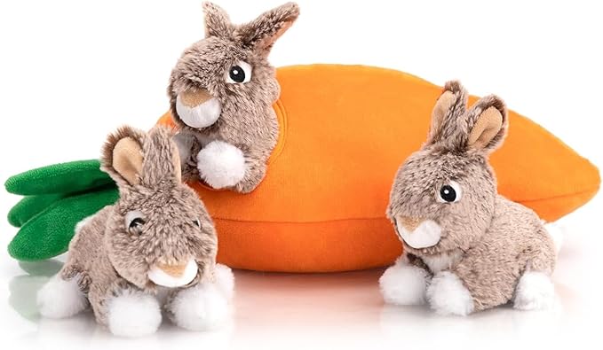 Hollypet Hide and Seek Squeaky Dog Toy, Designed Interactive Puzzle Plush Stuffed Puppy Toy, Rabbit and Carrot