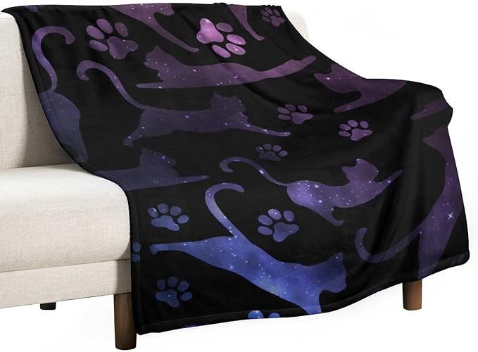 Cat Blanket Gifts - 30"x40" Cute Throw Blanket for Adults Kids - Black Soft Plush Throws for Bed, Couch & Travel