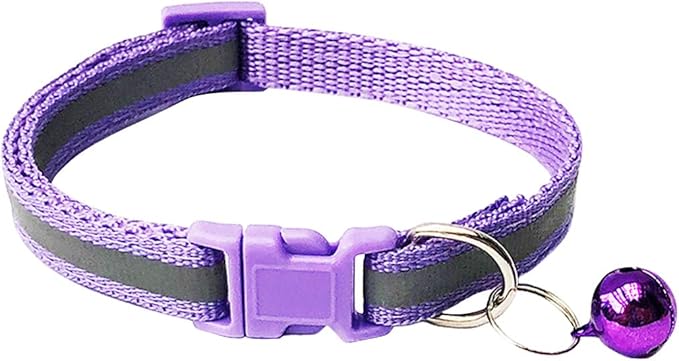 CHBORCHICEN 2-Pack Footprint & Reflective Cat Collar with Bell Basic Dog Cat Collar Buckle Adjustable Polyester Cat Dog Collar or Seatbelts (Small, Light Purple)