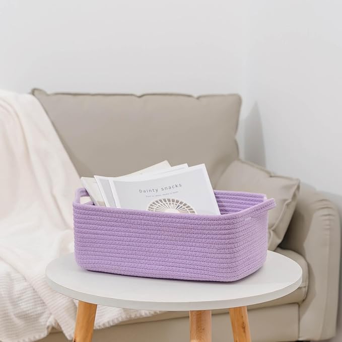 CubesLand Cube Storage Organizer Basket Bin, Cube Shelf Shelves Cotton Rope Basket, Durable Woven Rectangular Basket for Organizing, Nursery Toys Basket, 14x10x7.08IN Purple Basket