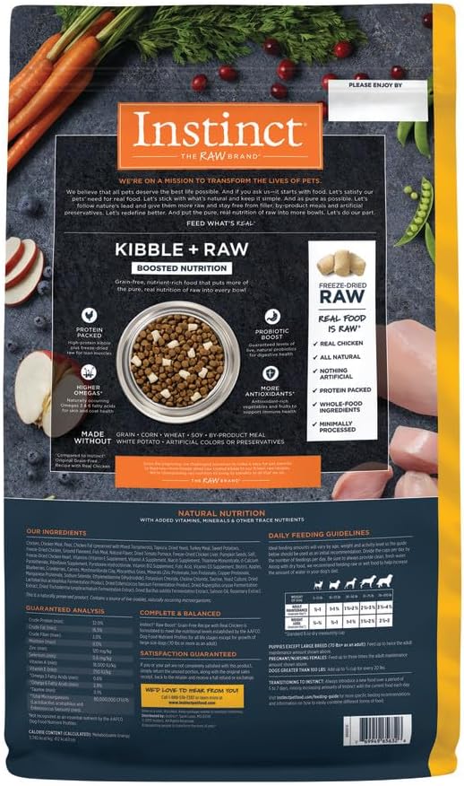 Instinct Raw Boost, Natural Dry Dog Food with Freeze Dried Pieces, High Protein, Grain Free Recipe - Real Chicken, 20 lb. Bag