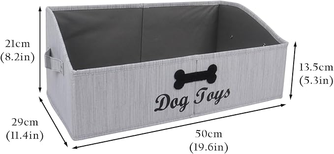Collapsible Dog Toy Box - Fabric Storage Bin for Organizing Pet Toys/Blankets/Leashes - Personalizable - Slub Gray