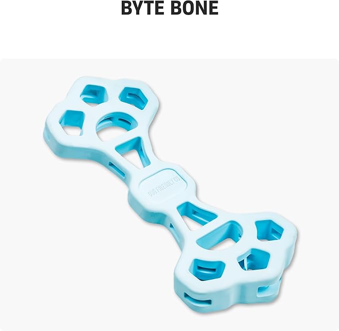 Dog Friendly Co Byte Bone | Tug of War Dog Toy | Chew, Tug & Fetch | Made from Heavy-Duty Rubber for Aggressive Chewers | Interactive Play | Keeps Dogs Active, Strong & Engaged | Blue | 1 Count