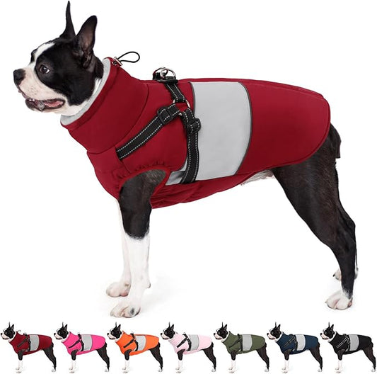 AOFITEE Small Dog Coat, Dog Winter Coat with Harness Built in, Warm Dogs Jacket with Zipper & Polar Fleece Collar, Waterproof Pet Snow Jacket Snowsuit for Schnauzer, Chihuahua Yorkshire, S