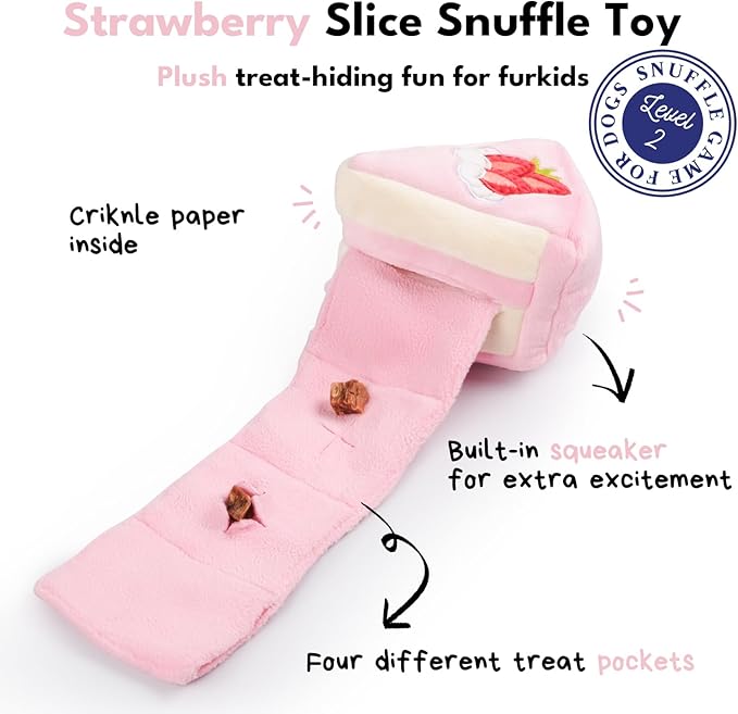 CHEWFFON Dog Birthday Enrichment Toys, Interactive Puppy Puzzle Toy, Crinkle Squeaky Puppy Toy for Boredom, Strawberry Cake Snuffle Toys for Mental Stimulation for All Dog Sizes