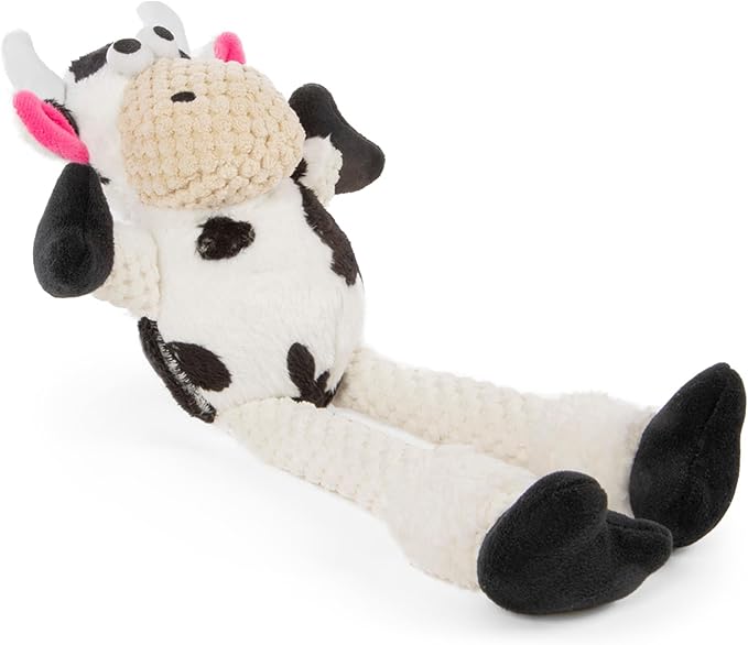 goDog Checkers Skinny Cow Squeaky Plush Dog Toy, Chew Guard Technology - White, Small