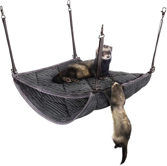 Ferret Hammock for Cage - Plush Double Bunk Bed Hanging Clips - Perfect for 2 or More Small Pets! (Rats, Ferrets, Hamsters, Guinea Pigs, Chinchillas & Squirrels) - Grey