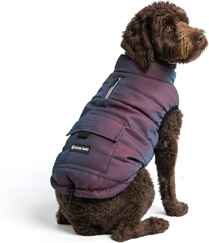 Spark Paws Dog Winter Jacket, Water-Resistant Coat, Warm Reflective Windproof Fleece-Interior, for Medium and Large Dogs - Cosmic - 2XL