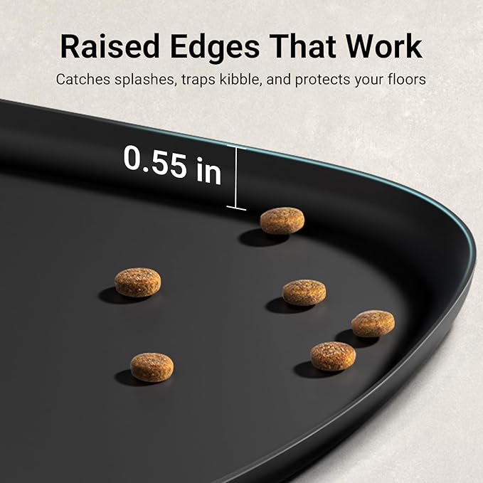 DownyPaws Cat Food Mats for Floors Waterproof, BPA Free Silicone Pet Feeding Mat, Non-Slip Pet Food Mat with High Raised Edge, Cat Placemat for Messy Drinkers, 18"×12.5", Black