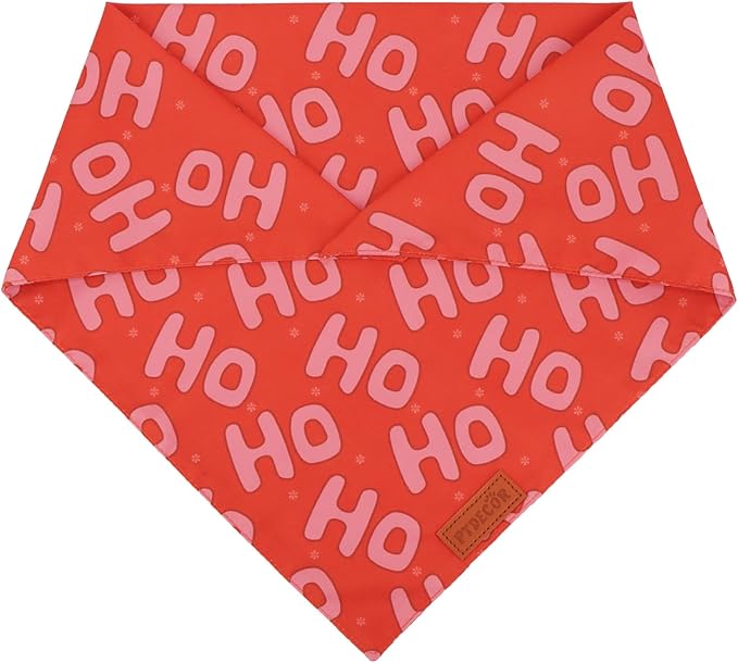 PTDECOR Christmas Dog Bandana, Xmas HOHO Santa Design Reversible Holiday Dog Scarf, Triangle Christmas Bandanas for Medium Large Pets (Large)