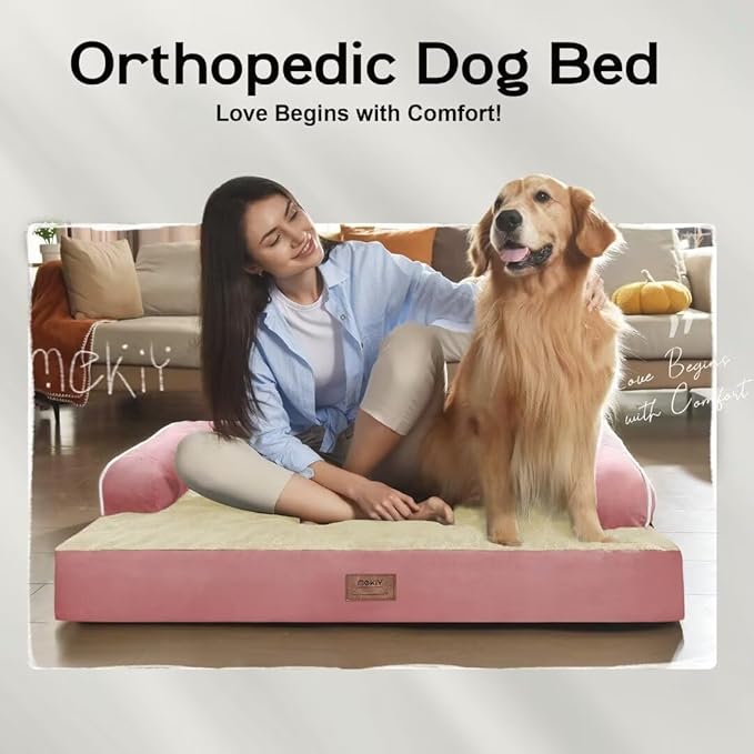 Large Dog Bed Orthopedic Washable: Beds Bolster - XL XLarge Big Dogs - Memory Foam - Ultra-Soft Pink XL Dog Crate Bed - Waterproof with Removable Cover
