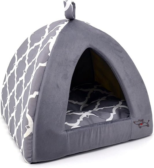 Best Pet Supplies Dog House Bed Crate Mat Tent Indoor Round Soft Plush for Small, Medium, and Large Breeds - Gray Lattice, 19 x 19 x H:19"