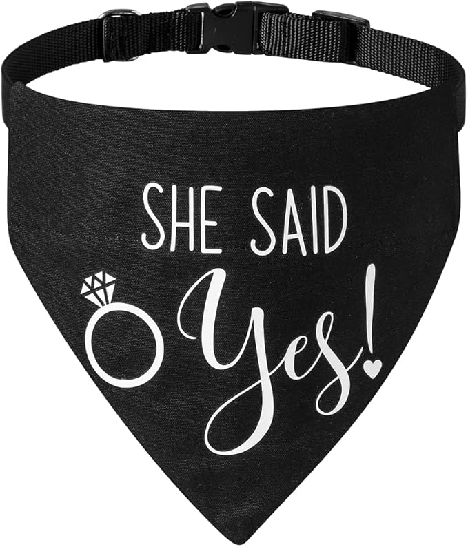 She Said Yes Dog Wedding Bandana Collar - Adjustable Engagement Pet Bandana with Quick Release Buckle & D-Ring for Dogs & Cats