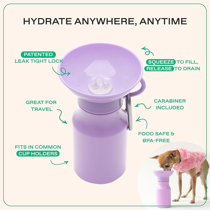 Springer by Springland Dog Water Bottle | Portable Travel Water Bottle Dispenser for Dogs | Dog Gift Seen on Oprah's Favorite Things, Shark Tank | Leak-Proof Bottles | BPA-Free 15oz Lilac