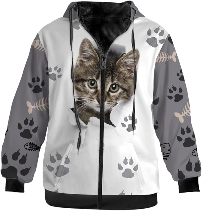 Cat Jacket for Men Women Paw Coat Hoodied Sweatshirts Zip Up Hoodies
