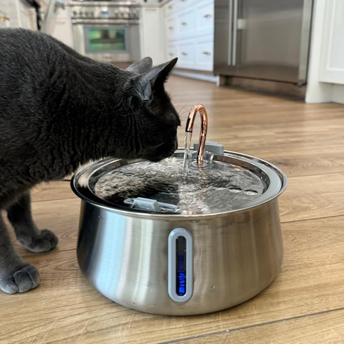 Stainless Steel Cat Water Fountain Automatic Drinking Fountain, Quiet Circulating Water Bowl, Dishwasher Safe, Indoor Pet Fountain for Hydrated Healthy Cats (Stainless Steel, 4L Corded)