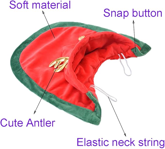 ANIAC Pet Christmas Costume Puppy Xmas Cloak with Antler Cat Santa Cape with Xmas Cap Party Cosplay Dress for Cats and Small Medium Dog (Medium, Red)