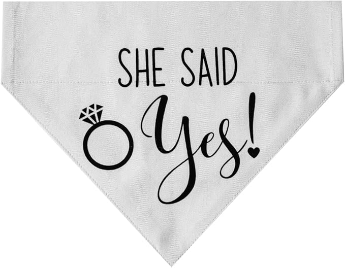 She Said Yes Dog Wedding Bandana Collar - Adjustable Engagement Pet Bandana with Quick Release Buckle & D-Ring for Dogs & Cats