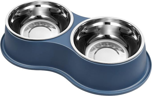Dog Bowls Double Dog Water and Food Bowls Stainless Steel Bowls with Non-Slip Resin Station, Pet Feeder Bowls for Puppy Medium Dogs Cats