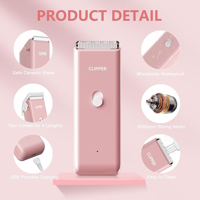 Pink Dog Cat Clippers, Home Professional Cordless Cat Grooming Tools for Dog Thick Coat Clippers, Low Noise Pet Hair Trimmer Kits with 9-Pieces