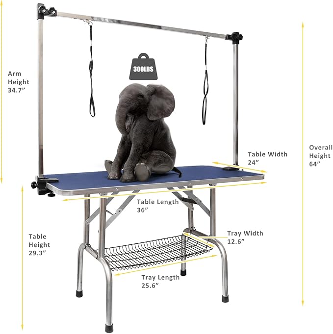 ROOMTEC 36" Dog Grooming Table,Foldable Home Pet Bathing Station with Adjustable Height Arm/Noose/Mesh Tray