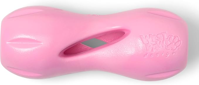 WEST PAW Zogoflex Qwizl Dog Puzzle Treat Toy – Interactive Chewing for Dogs – Dispenses Pet Treats – Brightly-Colored Dog Enrichment Toy for Aggressive Chewers, Fetch, Catch, Large 6.5", Bubblegum