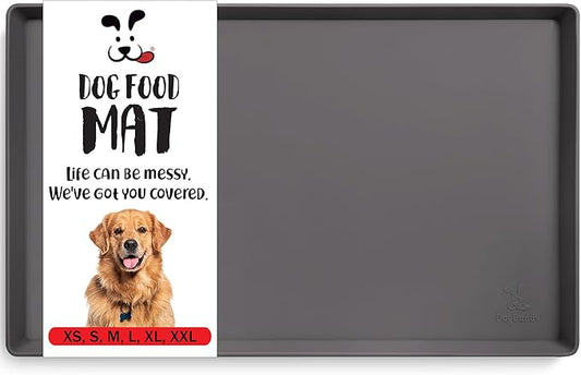 DogBuddy Dog Food Mat – Waterproof Dog Bowl Mat for Food and Water, Silicone Pet Feeding Mats for Floors, Non-Slip Placemat with High Edges for Dogs Bowls, Puppy Essentials (XXL: 32"x24", Shadow)