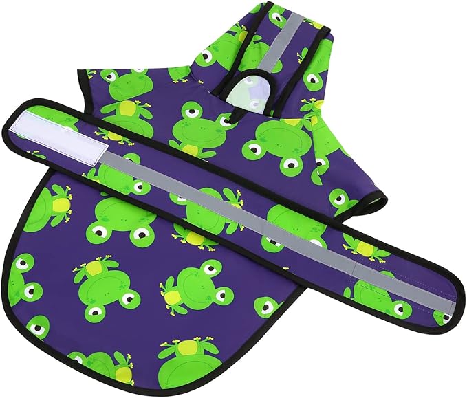 HDE Dog Raincoat Jacket Reflective Adjustable Hooded Pet Poncho Rain Coat with Leash Hole for Small to X-Large Dogs Frogs - M