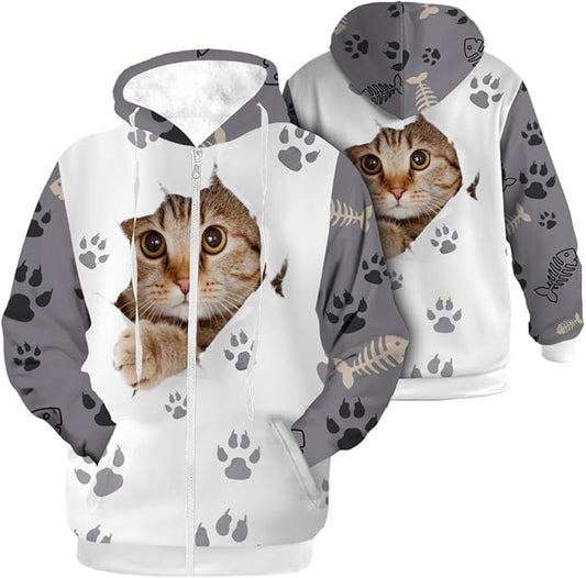 Cat Jacket for Men Women Paw Coat Hoodied Sweatshirts Zip Up Hoodies