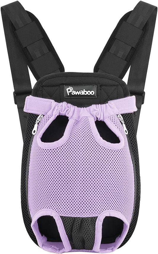 Pawaboo Pet Carrier Backpack, Adjustable Pet Front Cat Dog Carrier Backpack Travel Bag, Legs Out, Easy-Fit for Traveling Hiking Camping for Small Medium Dogs, Large Size, Purple